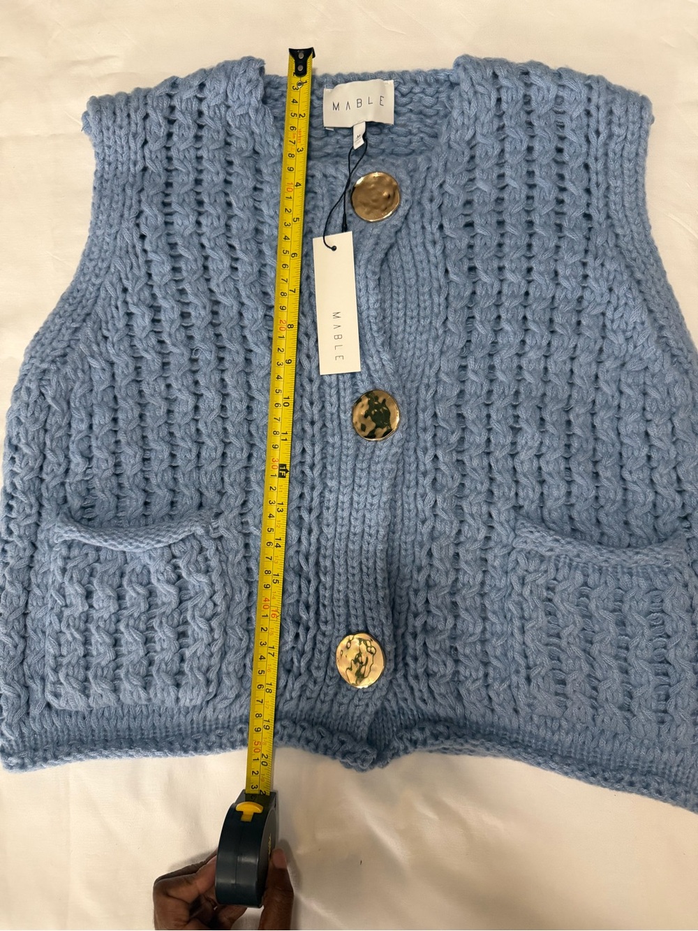 MABLE Pale Blue Chunky Knit Button Vest - Picture 4 of 7